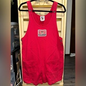 Vintage Disney Mickey Mouse Vibrant Red Cotton Button Overalls